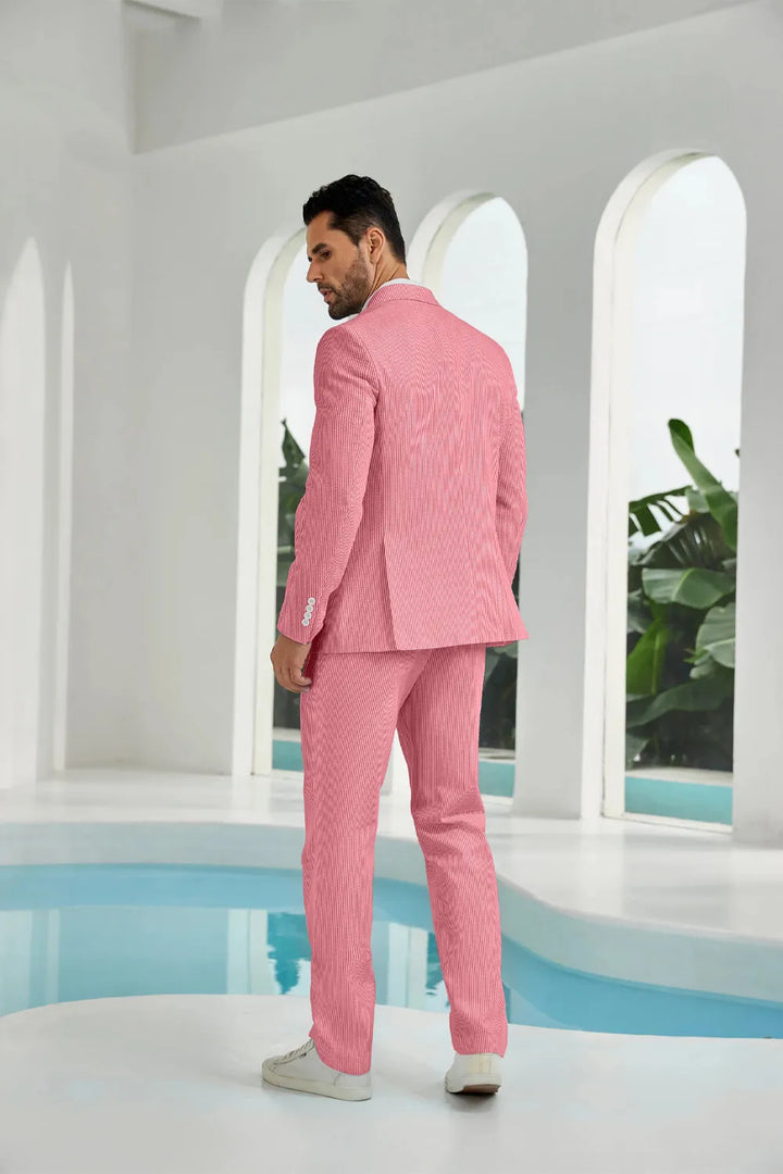 Men's Double Breasted Seersucker 2 Piece Suits - Upgraded Version