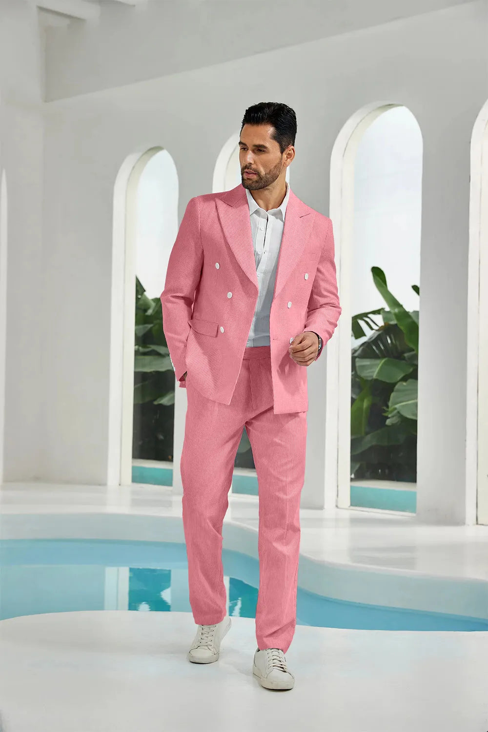 Men's Double Breasted Seersucker 2 Piece Suits - Upgraded Version