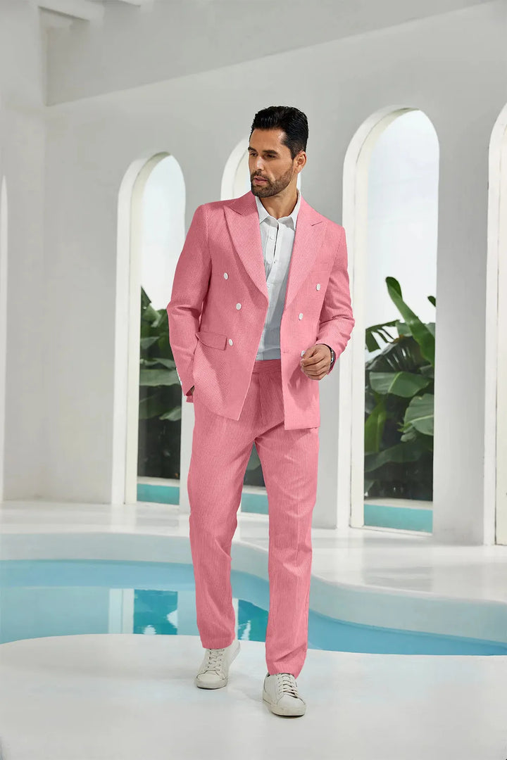 Men's Double Breasted Seersucker 2 Piece Suits - Upgraded Version