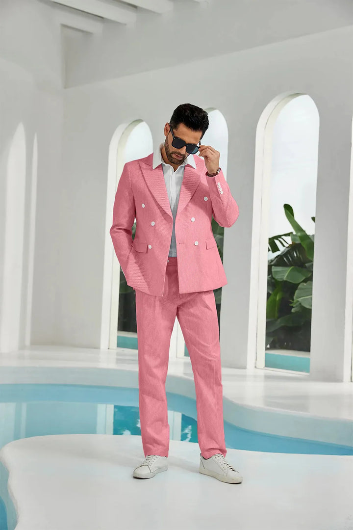 Men's Double Breasted Seersucker 2 Piece Suits - Upgraded Version