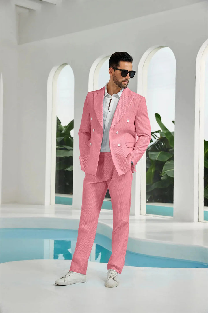 Men's Double Breasted Seersucker 2 Piece Suits - Upgraded Version