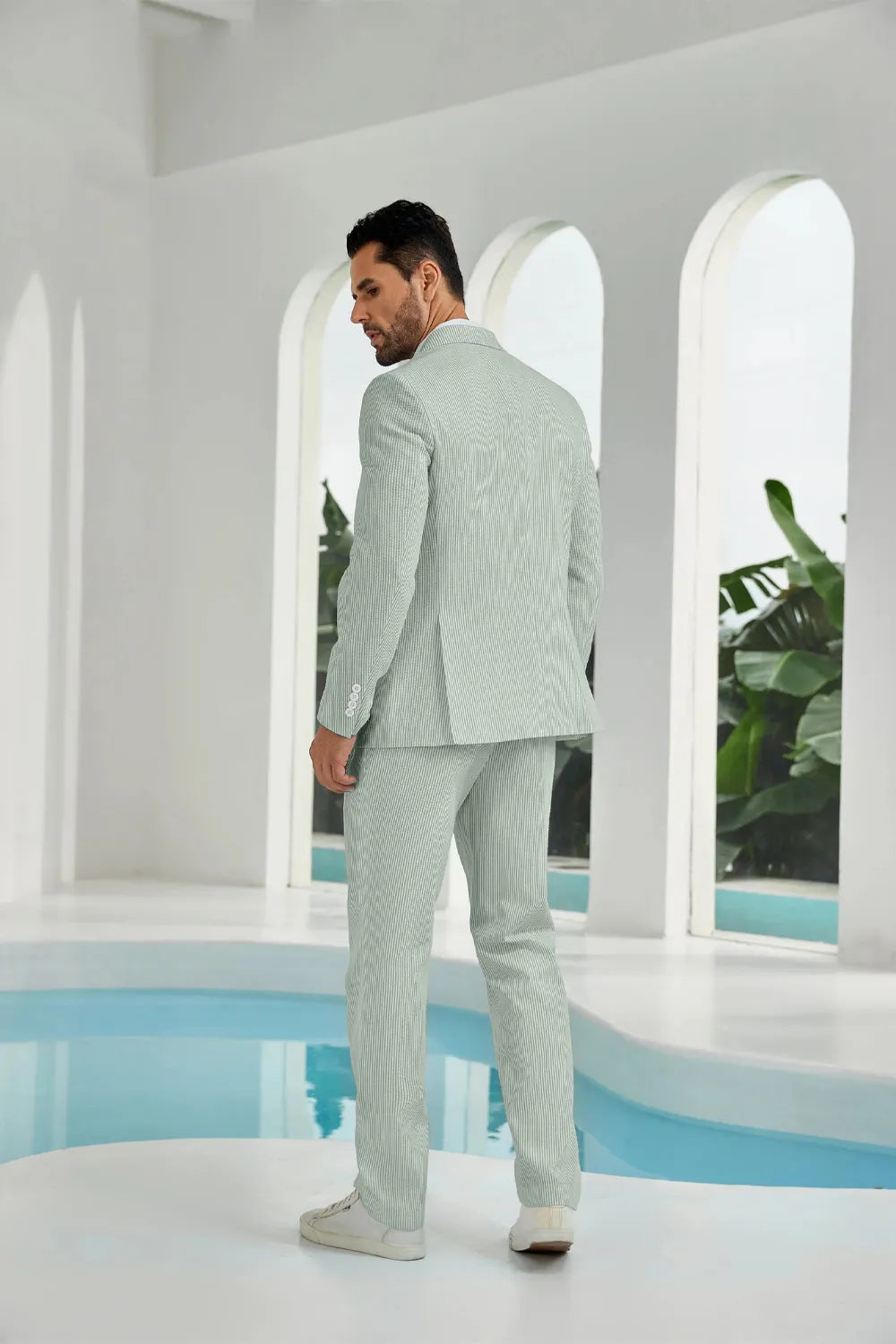 Men's Double Breasted Seersucker 2 Piece Suits - Upgraded Version