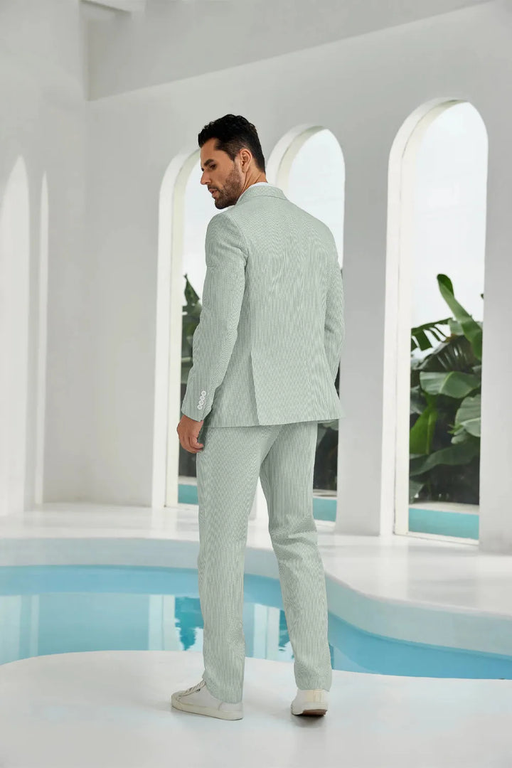 Men's Double Breasted Seersucker 2 Piece Suits - Upgraded Version