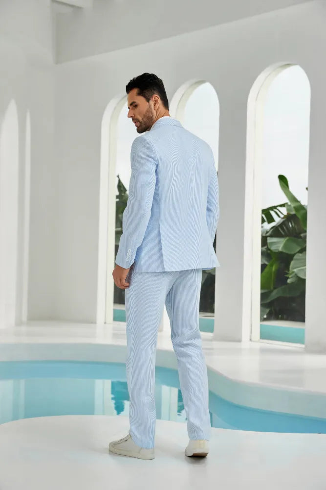 Men's Double Breasted Seersucker 2 Piece Suits - Upgraded Version