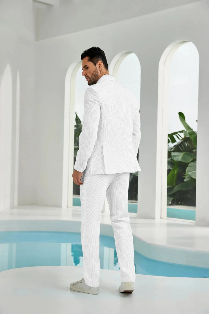 Men's Double Breasted Seersucker 2 Piece Suits - Upgraded Version