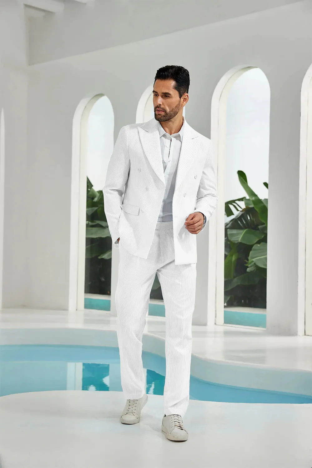 Men's Double Breasted Seersucker 2 Piece Suits - Upgraded Version