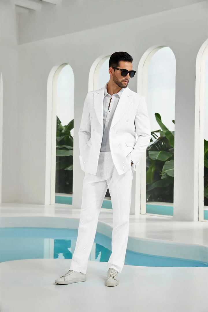 Men's Double Breasted Seersucker 2 Piece Suits - Upgraded Version