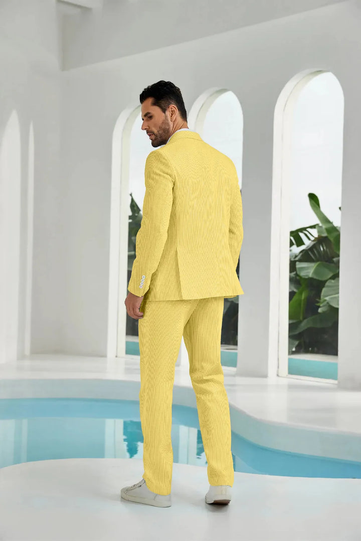Men's Double Breasted Seersucker 2 Piece Suits - Upgraded Version