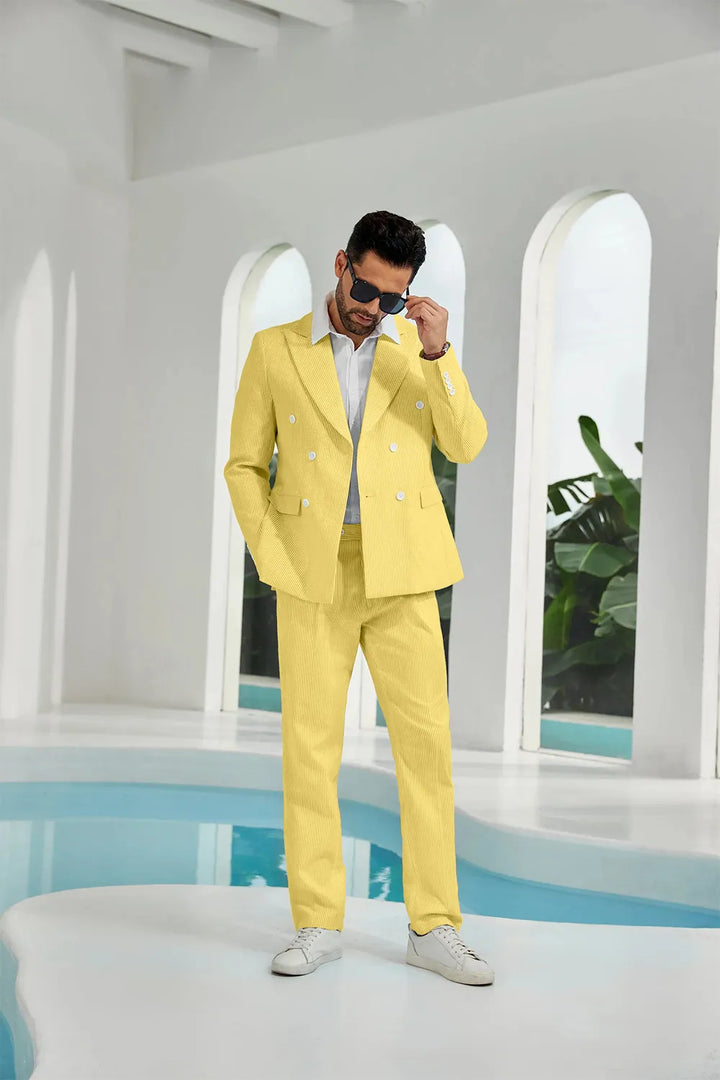 Men's Double Breasted Seersucker 2 Piece Suits - Upgraded Version