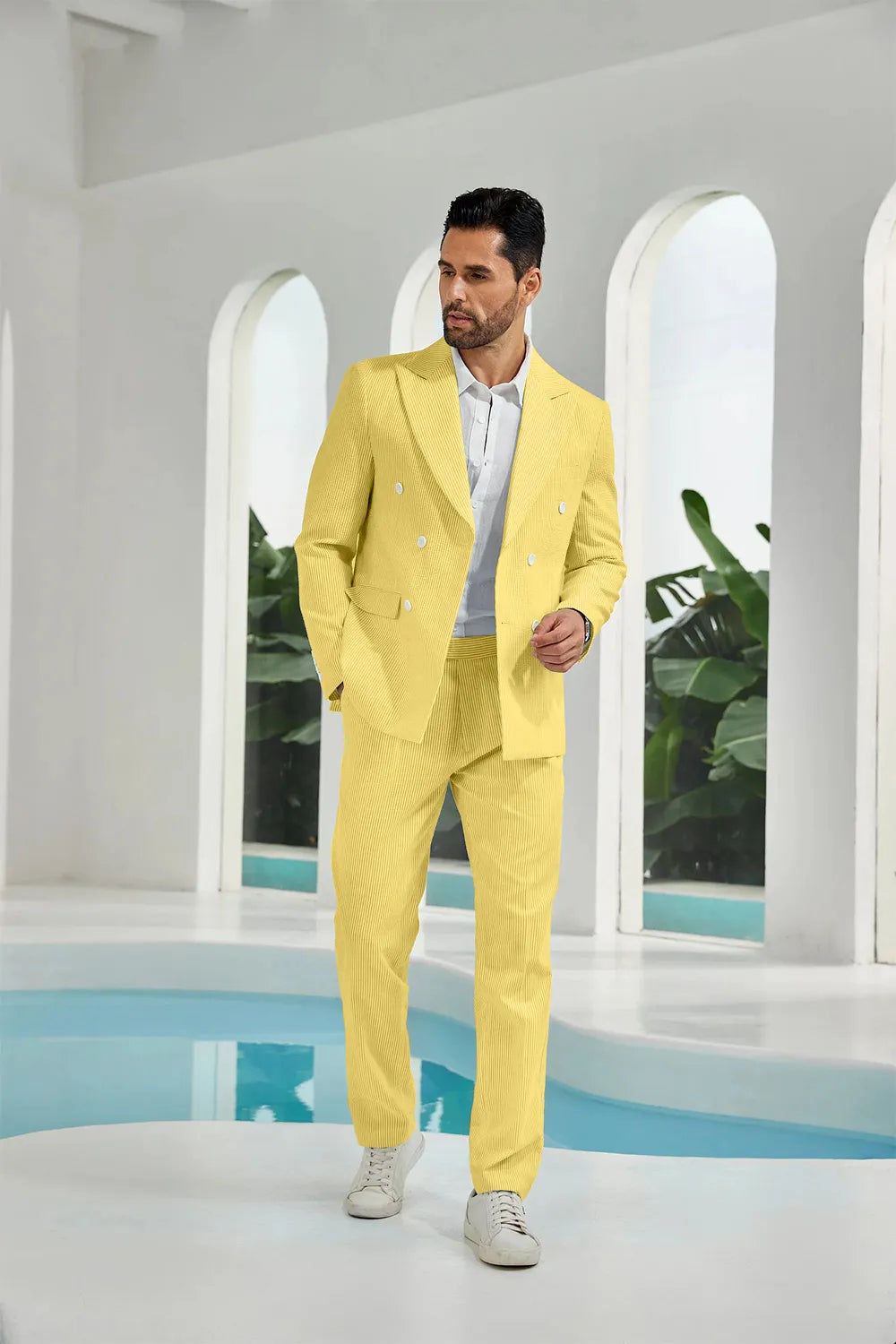 Men's Double Breasted Seersucker 2 Piece Suits - Upgraded Version