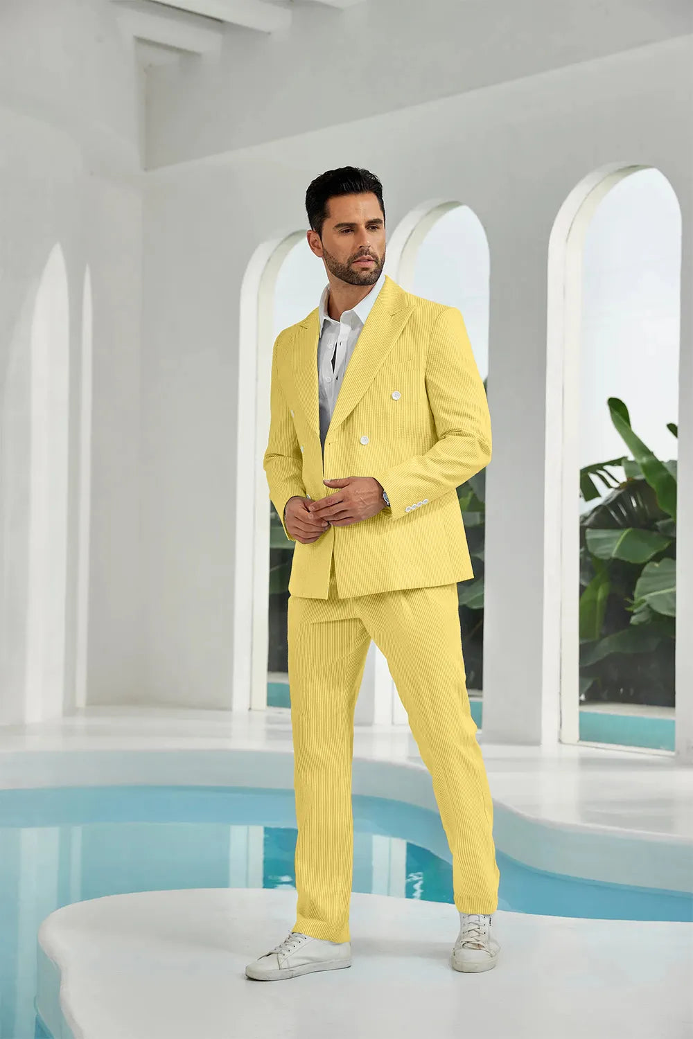 Men's Double Breasted Seersucker 2 Piece Suits - Upgraded Version