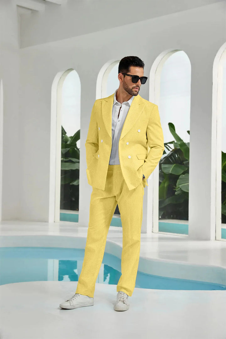 Men's Double Breasted Seersucker 2 Piece Suits - Upgraded Version