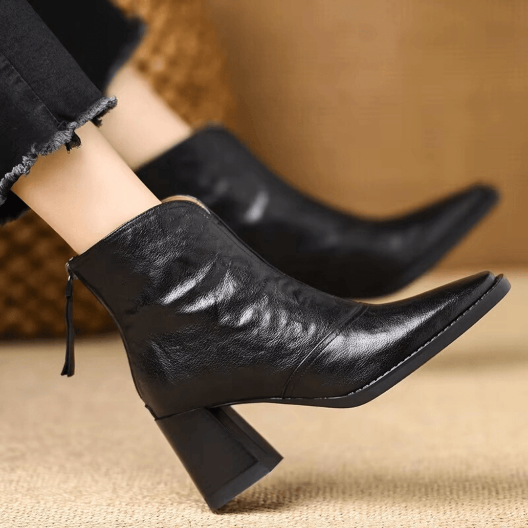 Claudia™ Luxe Mid-Heel Leather Ankle Boots