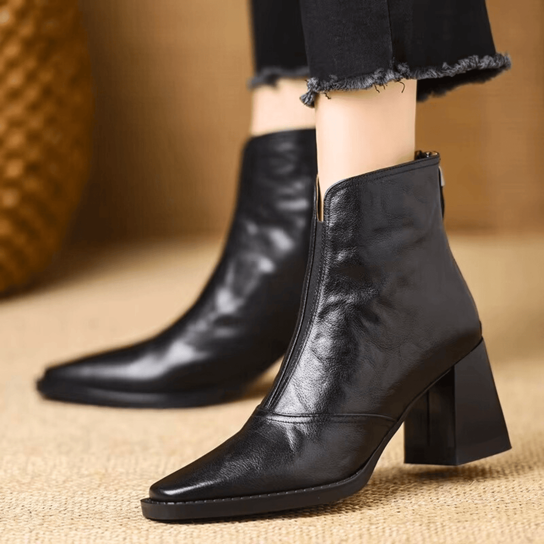 Claudia™ Luxe Mid-Heel Leather Ankle Boots