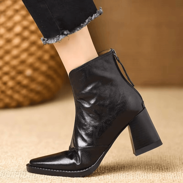 Claudia™ Luxe Mid-Heel Leather Ankle Boots