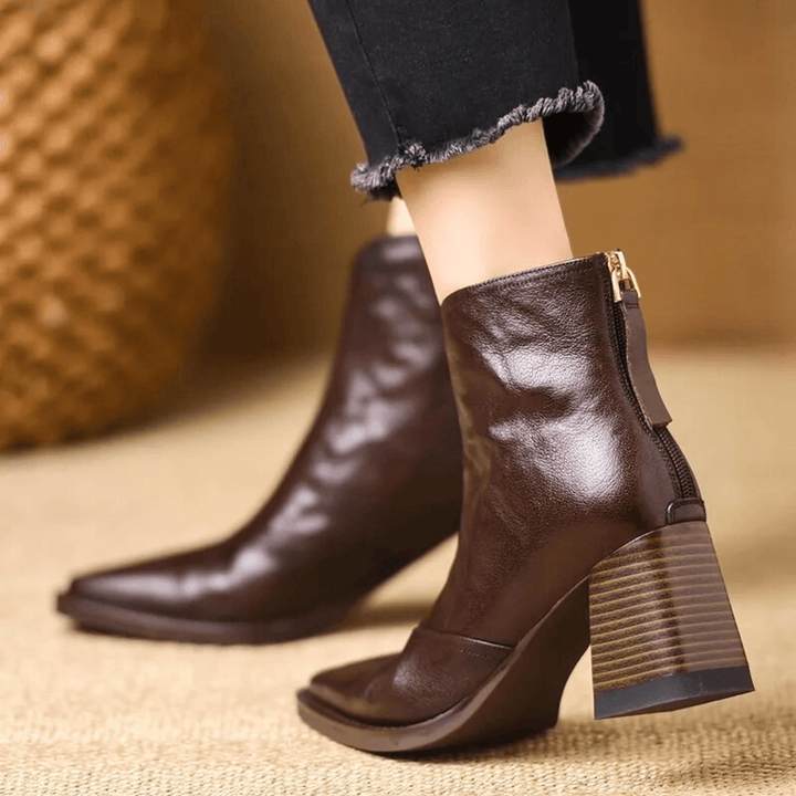 Claudia™ Luxe Mid-Heel Leather Ankle Boots