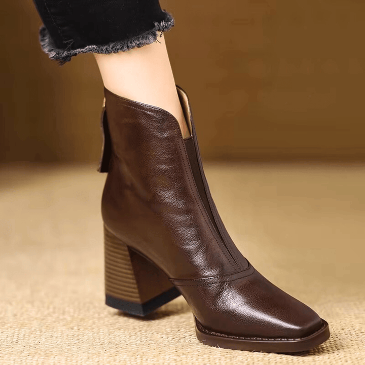 Claudia™ Luxe Mid-Heel Leather Ankle Boots