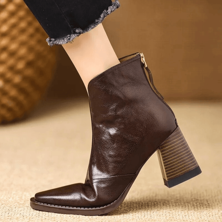 Claudia™ Luxe Mid-Heel Leather Ankle Boots